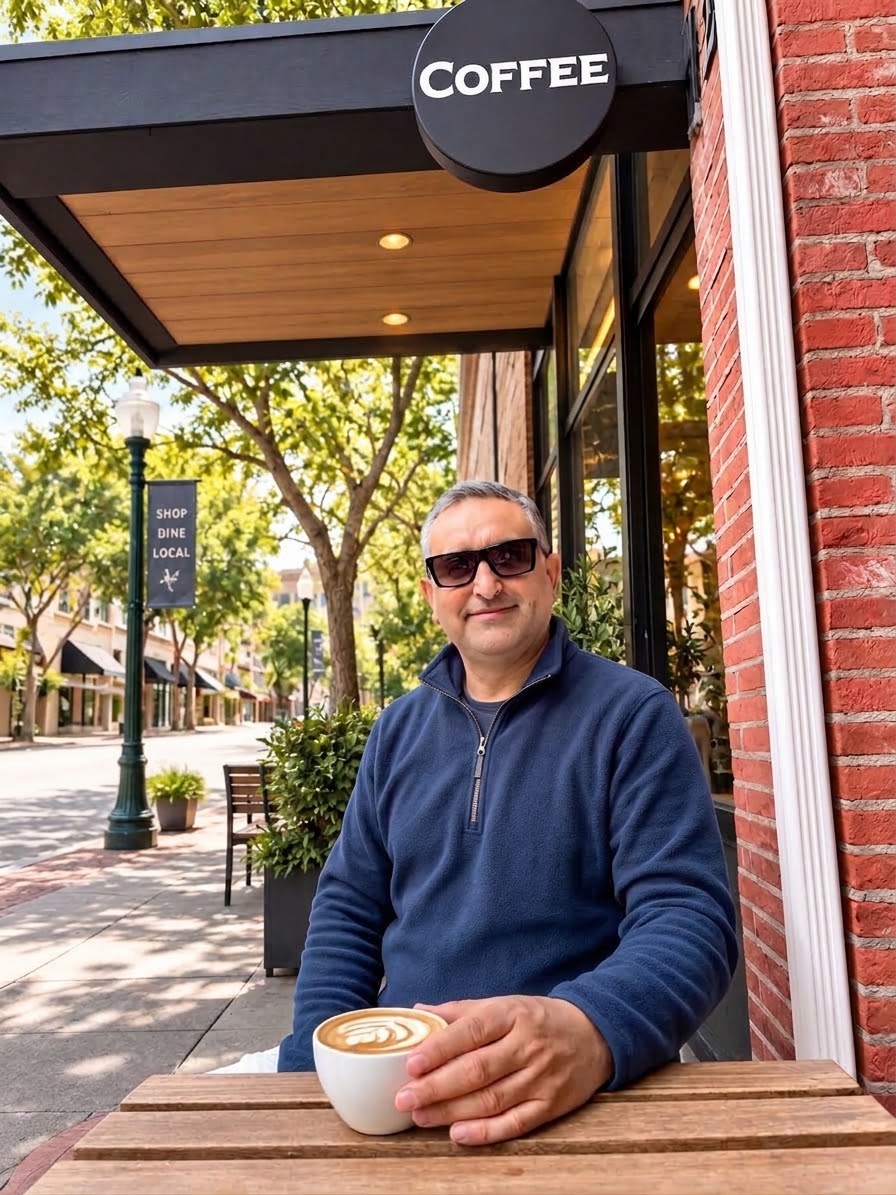 Ghassan enjoying a coffee at an outdoor café